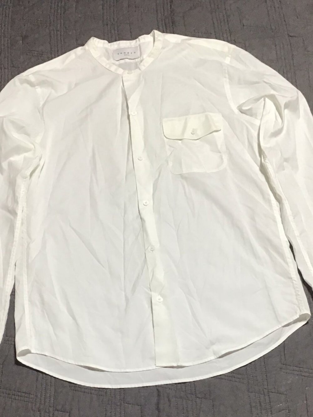 Sandro Paris Men's Long Sleeve Shirt With Grandad Collar-White-Large